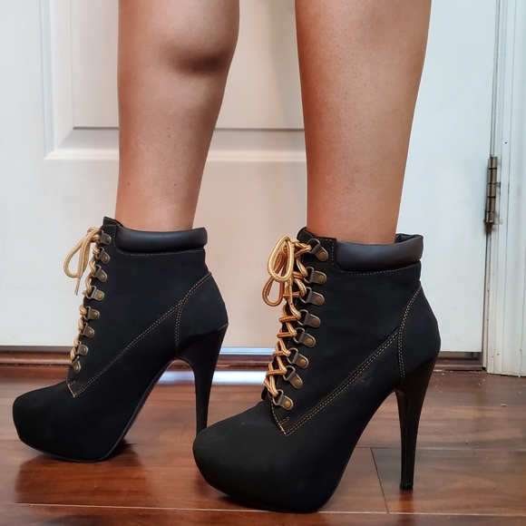 Forever High Heel Almond Toe Lace Up Ankle Booties - Picture 1 of 6